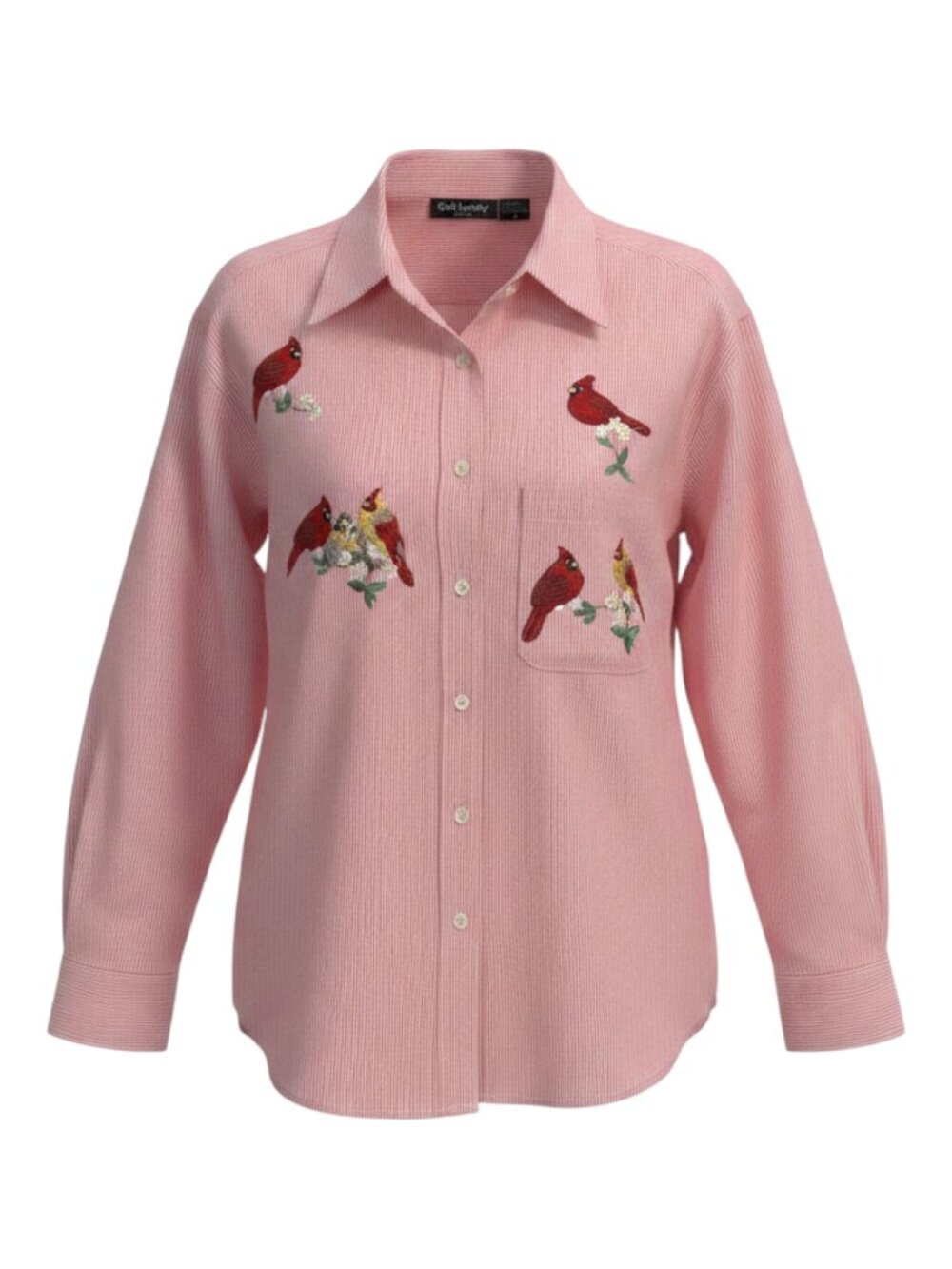 Get Lucky Women's Embroidered Button Down Shirt L Red